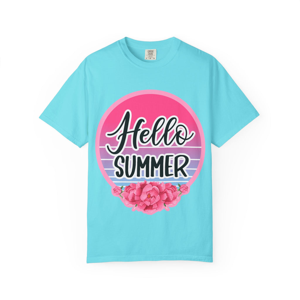Hello Summer T-Shirt — Pink Retro Sunset Floral Tee