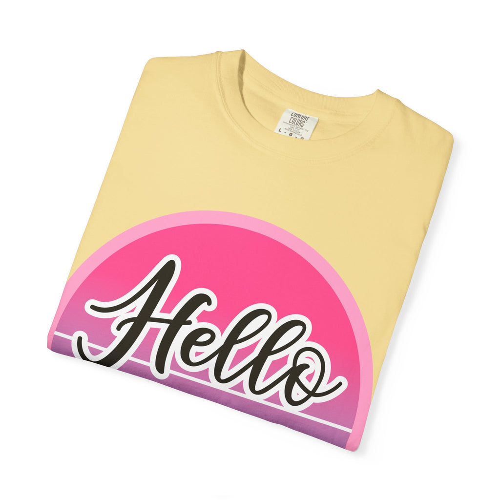 Hello Summer T-Shirt — Pink Retro Sunset Floral Tee