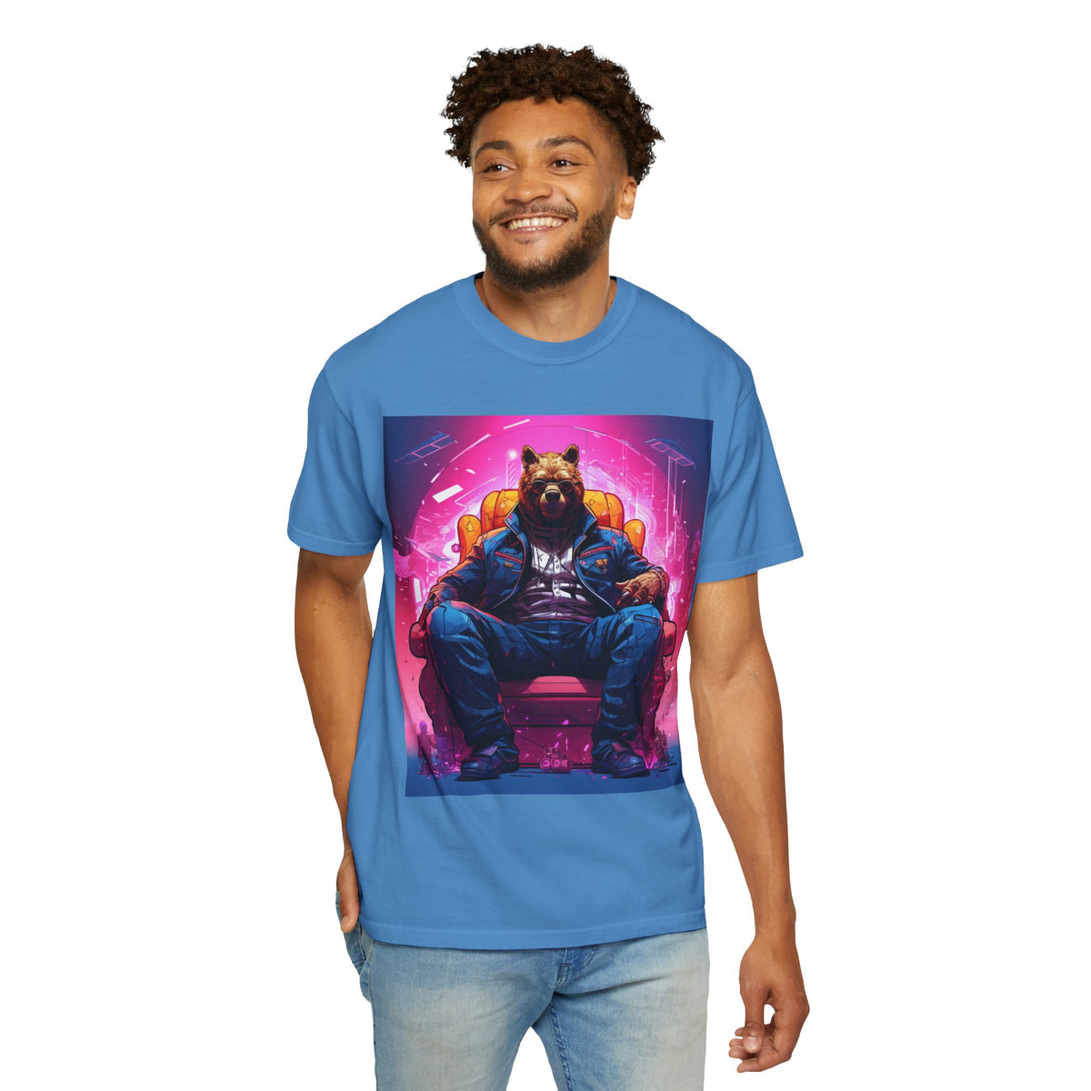 Bear Boss Graphic T-Shirt — Neon Cyberpunk Streetwear