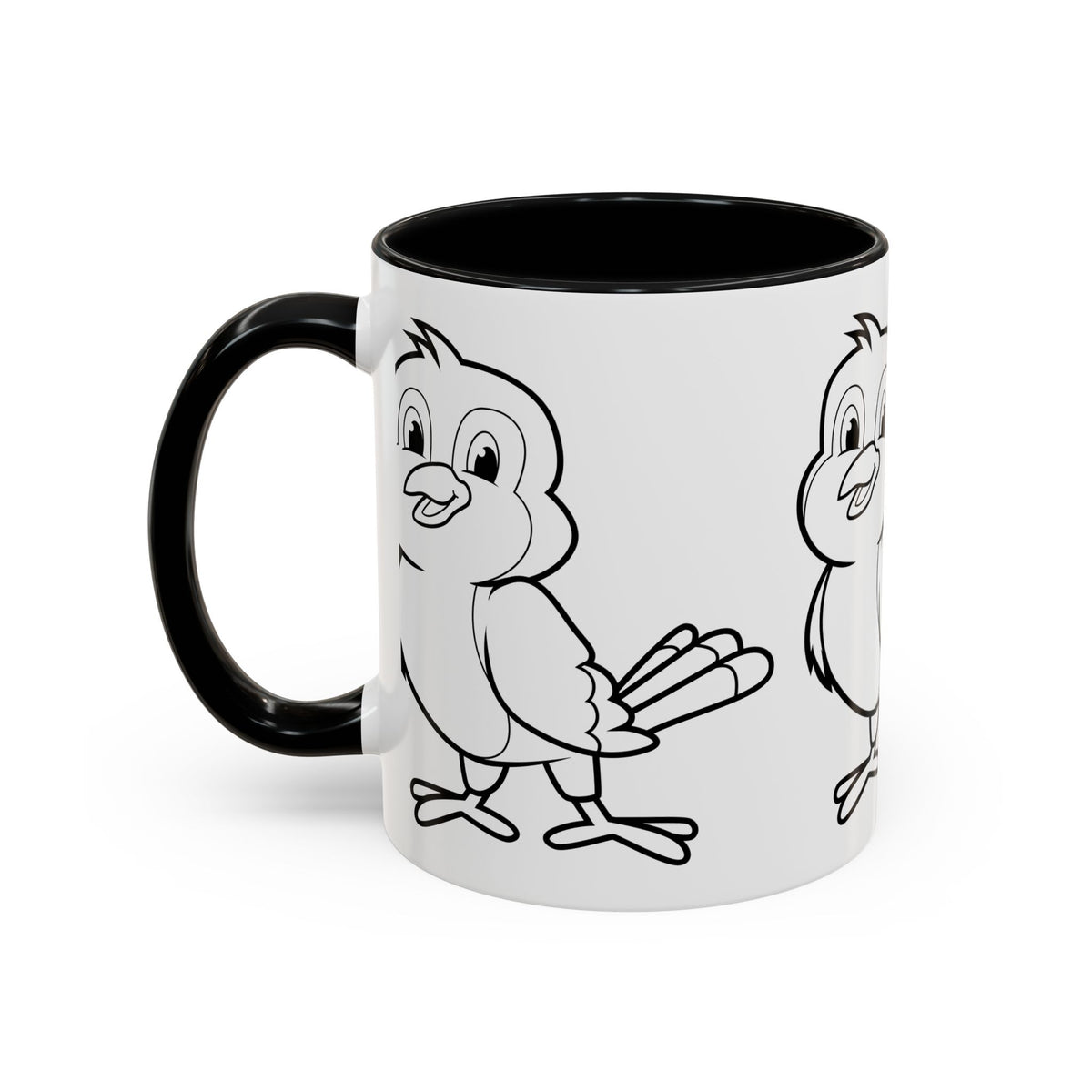 Bird Coloring Accent Coffee Mug — Cute Outline Chick Design (11/15 oz)