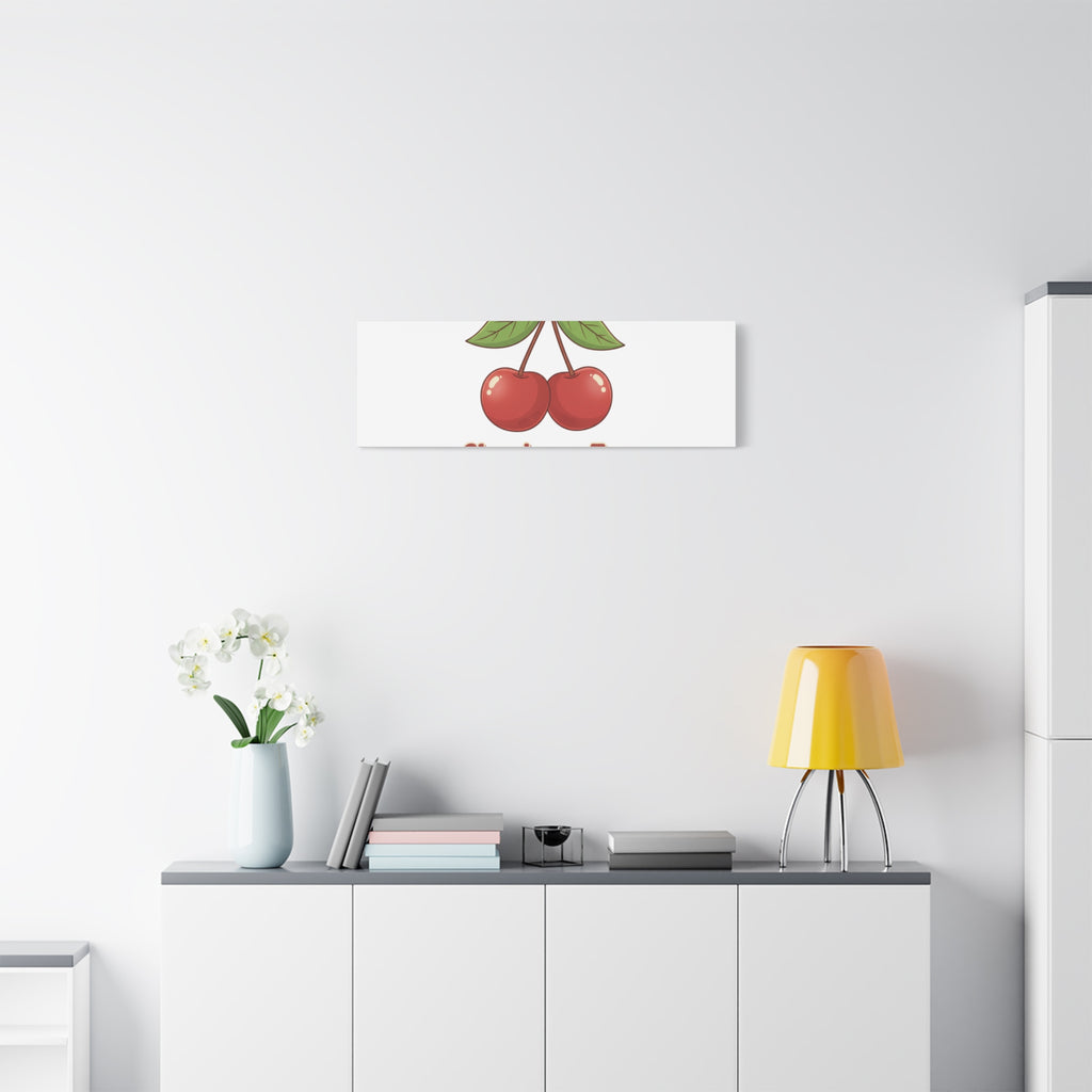 Cherry Illustration Canvas, vintage cherry fruit motif | kawaii retro wall art