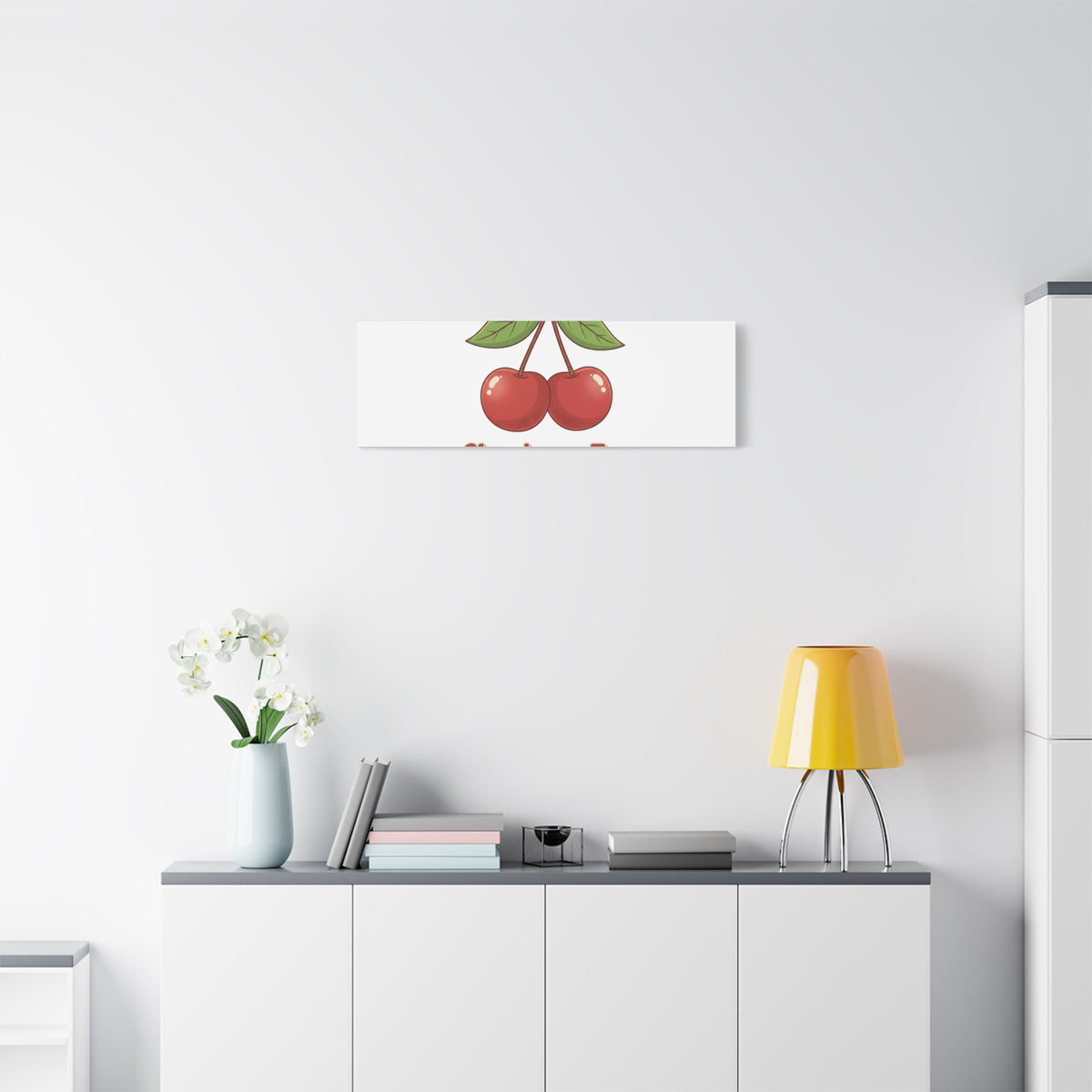 Cherry Illustration Canvas, vintage cherry fruit motif | kawaii retro wall art