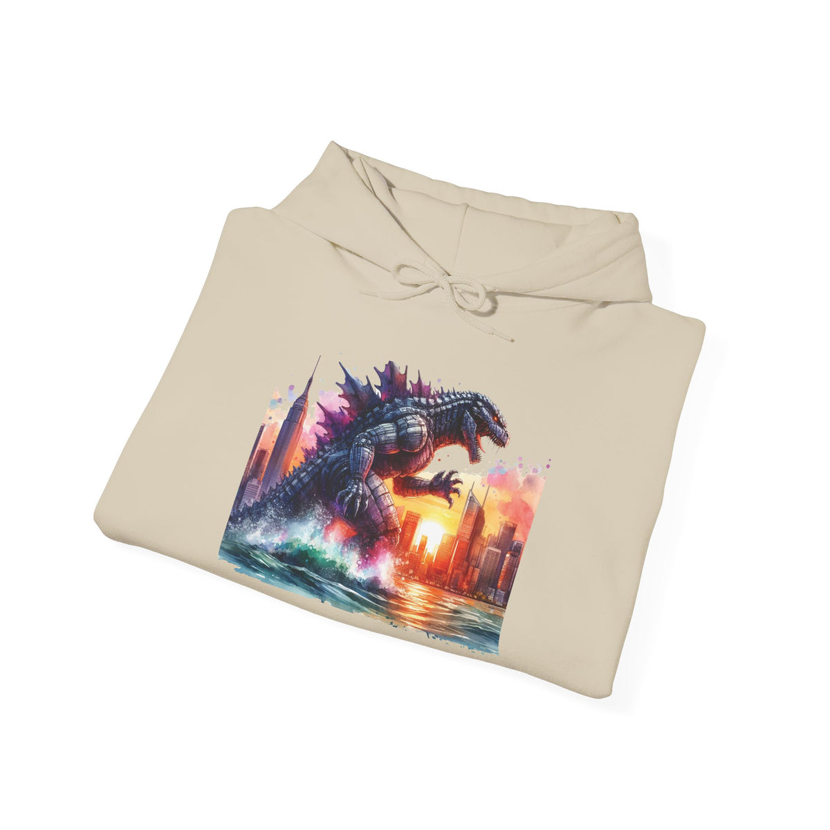 Godzilla Cityscape Hoodie – Retro Sunset Kaiju Graphic Sweatshirt