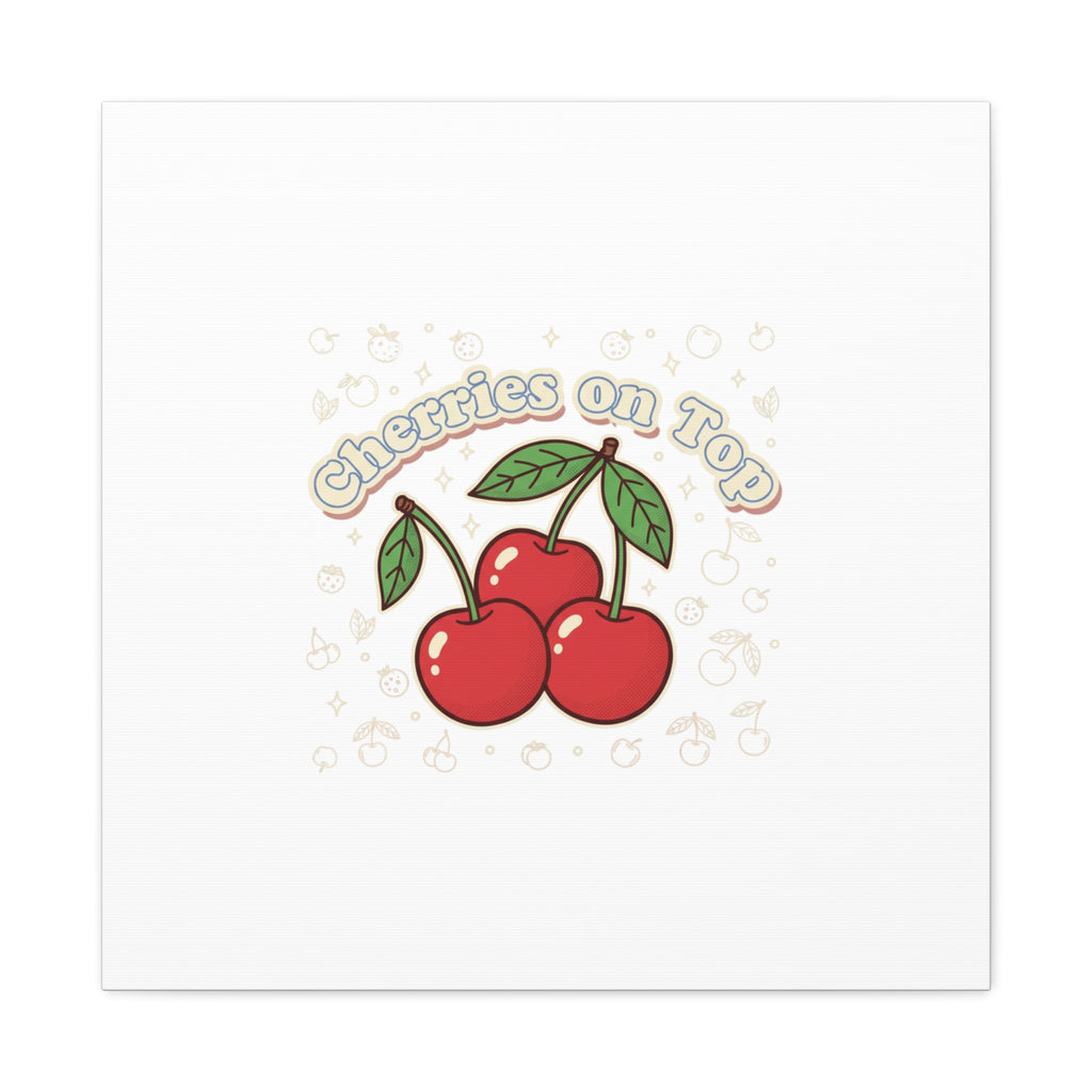 Cherries on Top Canvas | Retro Kawaii Fruit Print, Cherry Wall Art