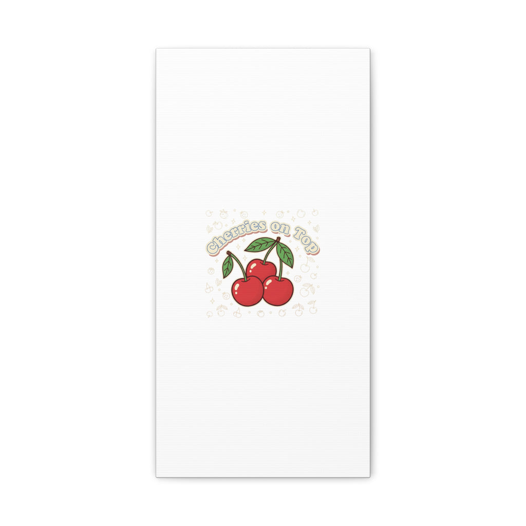 Cherries on Top Canvas | Retro Kawaii Fruit Print, Cherry Wall Art