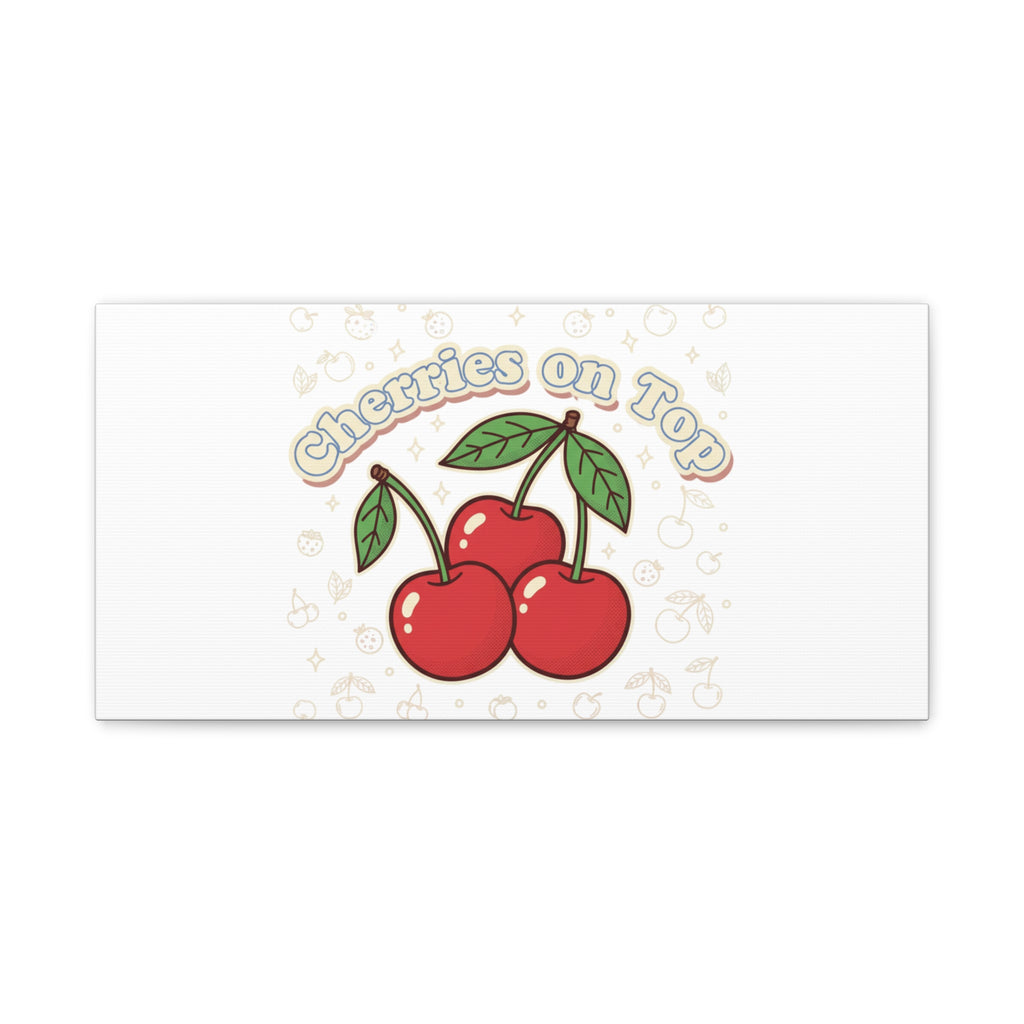 Cherries on Top Canvas | Retro Kawaii Fruit Print, Cherry Wall Art