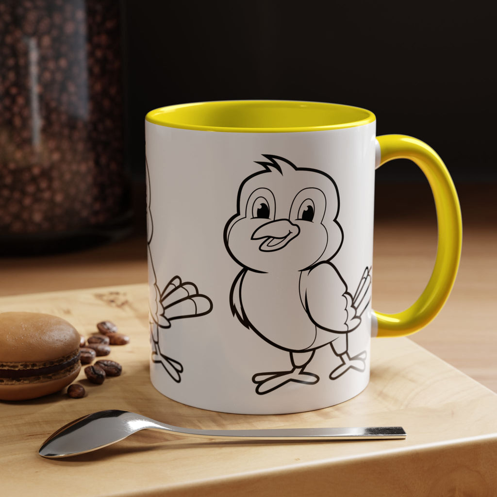 Bird Coloring Accent Coffee Mug — Cute Outline Chick Design (11/15 oz)