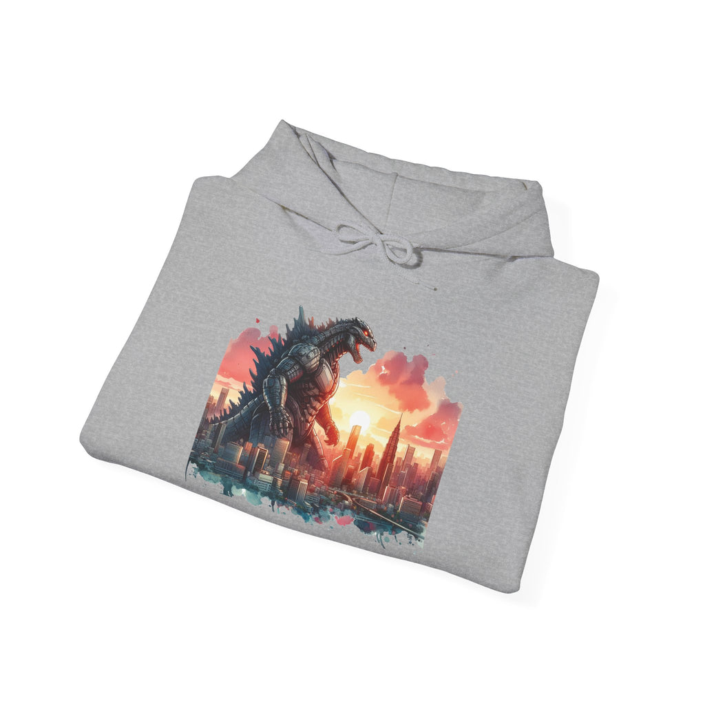 Godzilla Cityscape Hoodie – Retro Sunset Monster Graphic Pullover