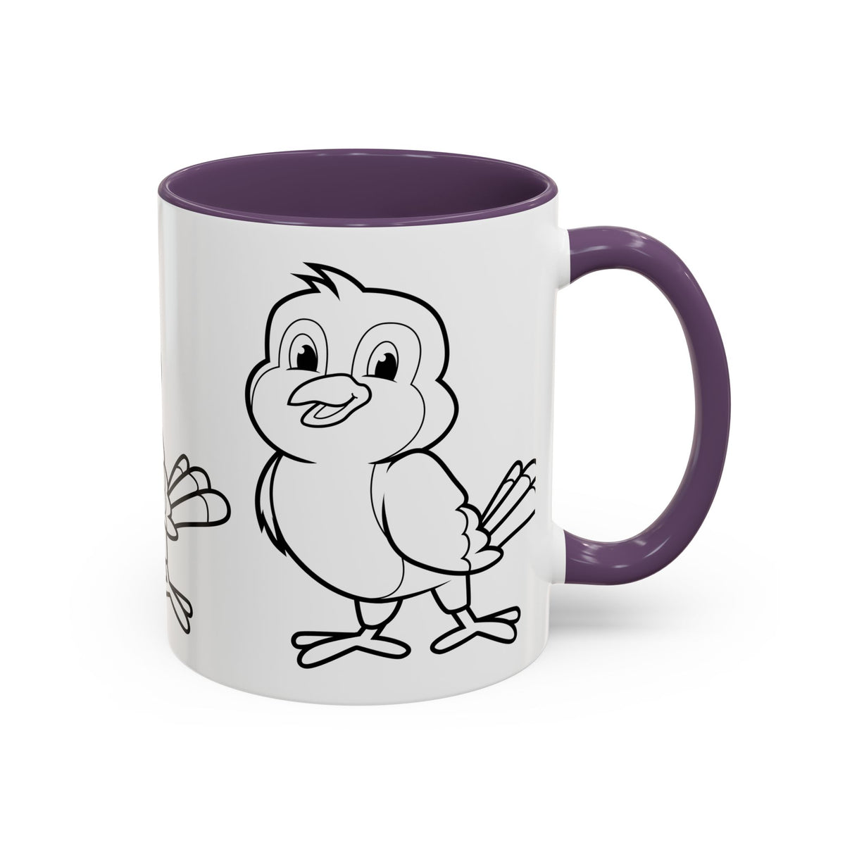 Bird Coloring Accent Coffee Mug — Cute Outline Chick Design (11/15 oz)