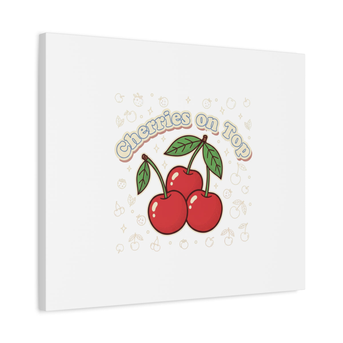 Cherries on Top Canvas | Retro Kawaii Fruit Print, Cherry Wall Art