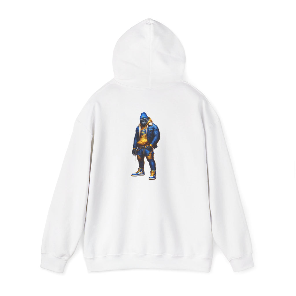 Street Style Hoodie with Blue & Gold Basketball Player Graphic