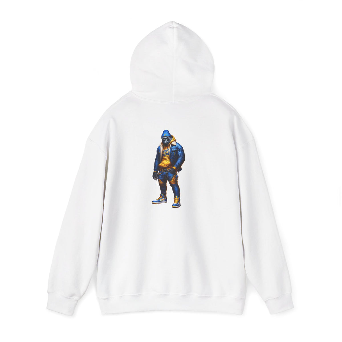 Street Style Hoodie with Blue & Gold Basketball Player Graphic