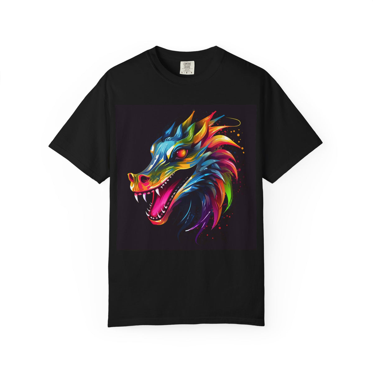 Dragon Head T-Shirt — Vibrant Rainbow Neon Fantasy Graphic Tee
