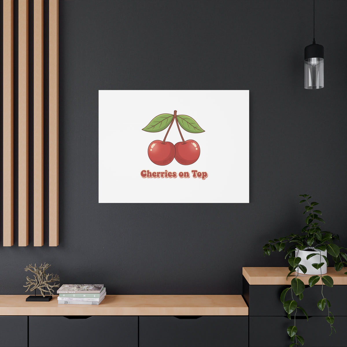 Cherry Illustration Canvas, vintage cherry fruit motif | kawaii retro wall art