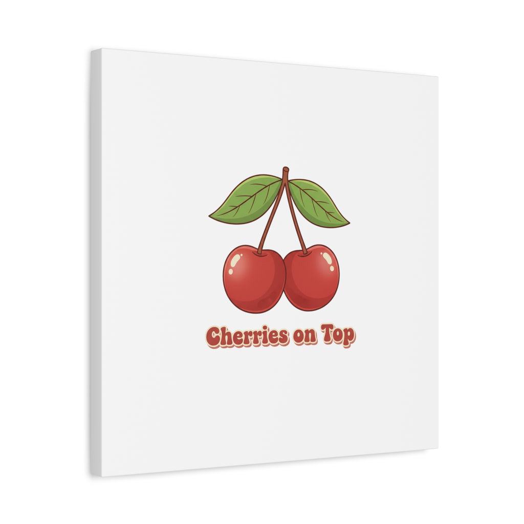 Cherry Illustration Canvas, vintage cherry fruit motif | kawaii retro wall art
