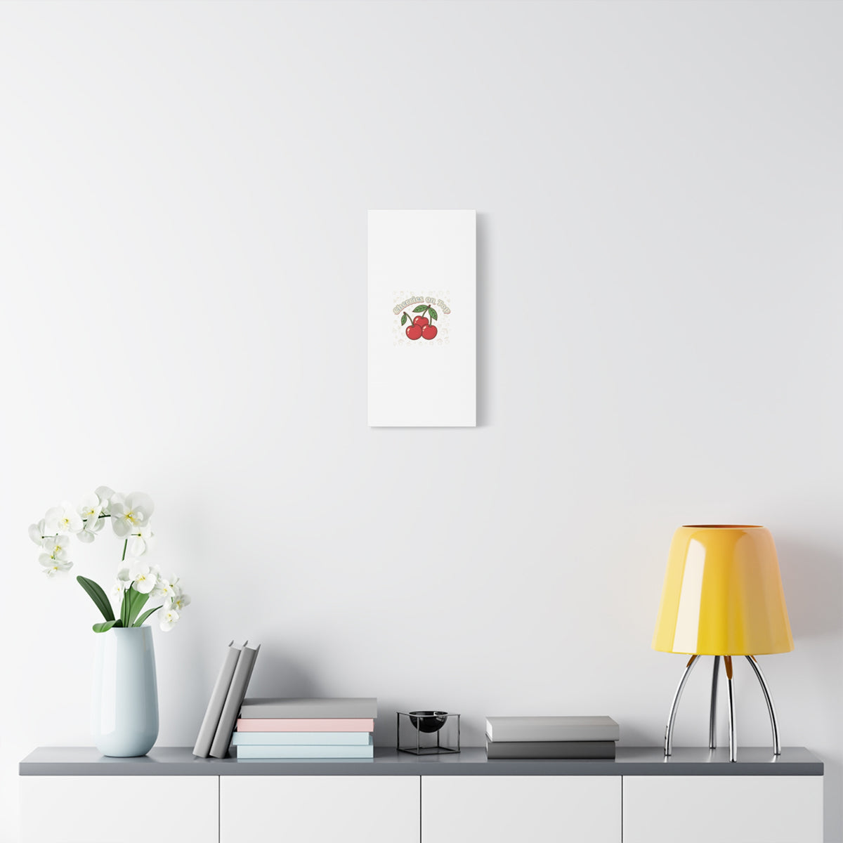 Cherries on Top Canvas | Retro Kawaii Fruit Print, Cherry Wall Art