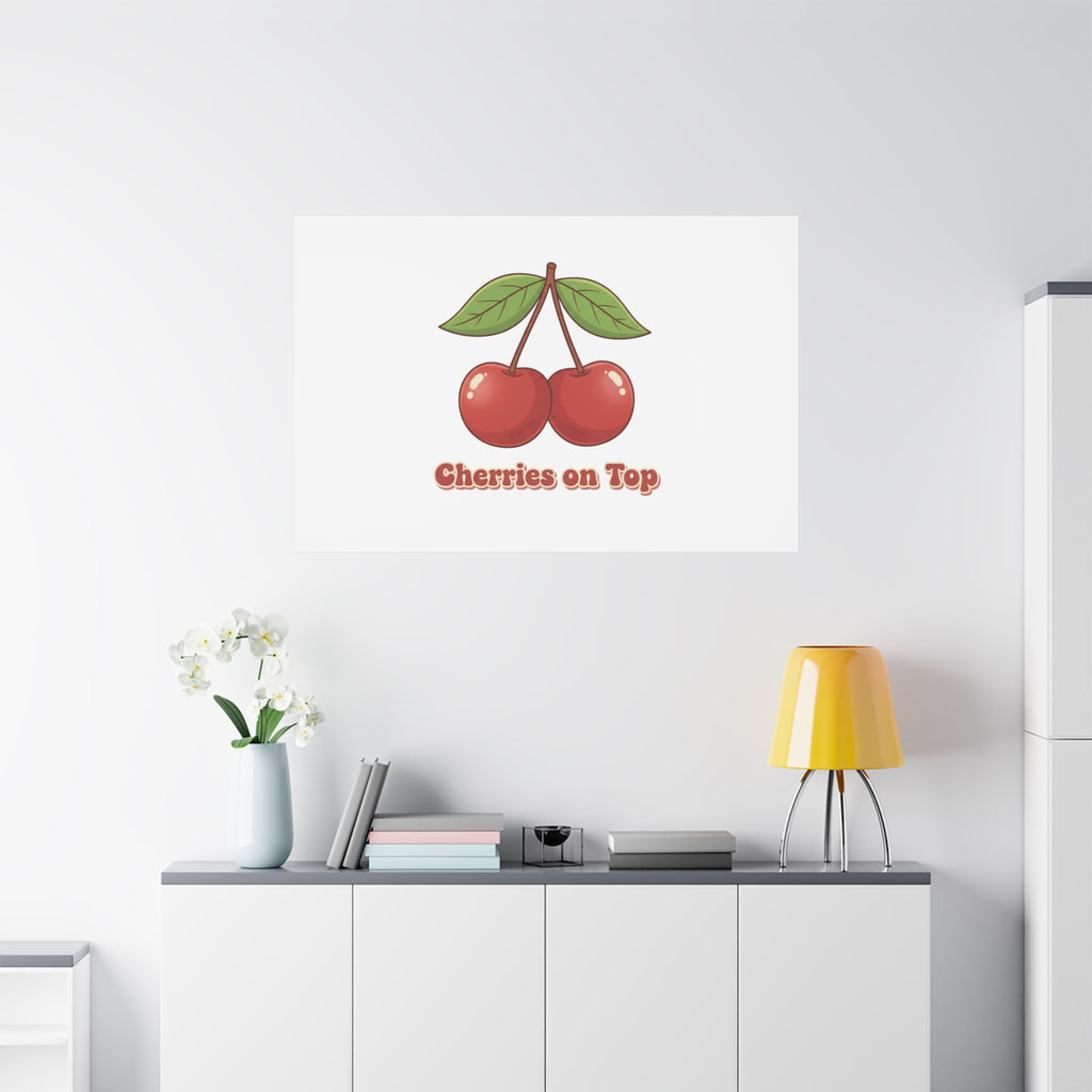 Cherry Illustration Canvas, vintage cherry fruit motif | kawaii retro wall art