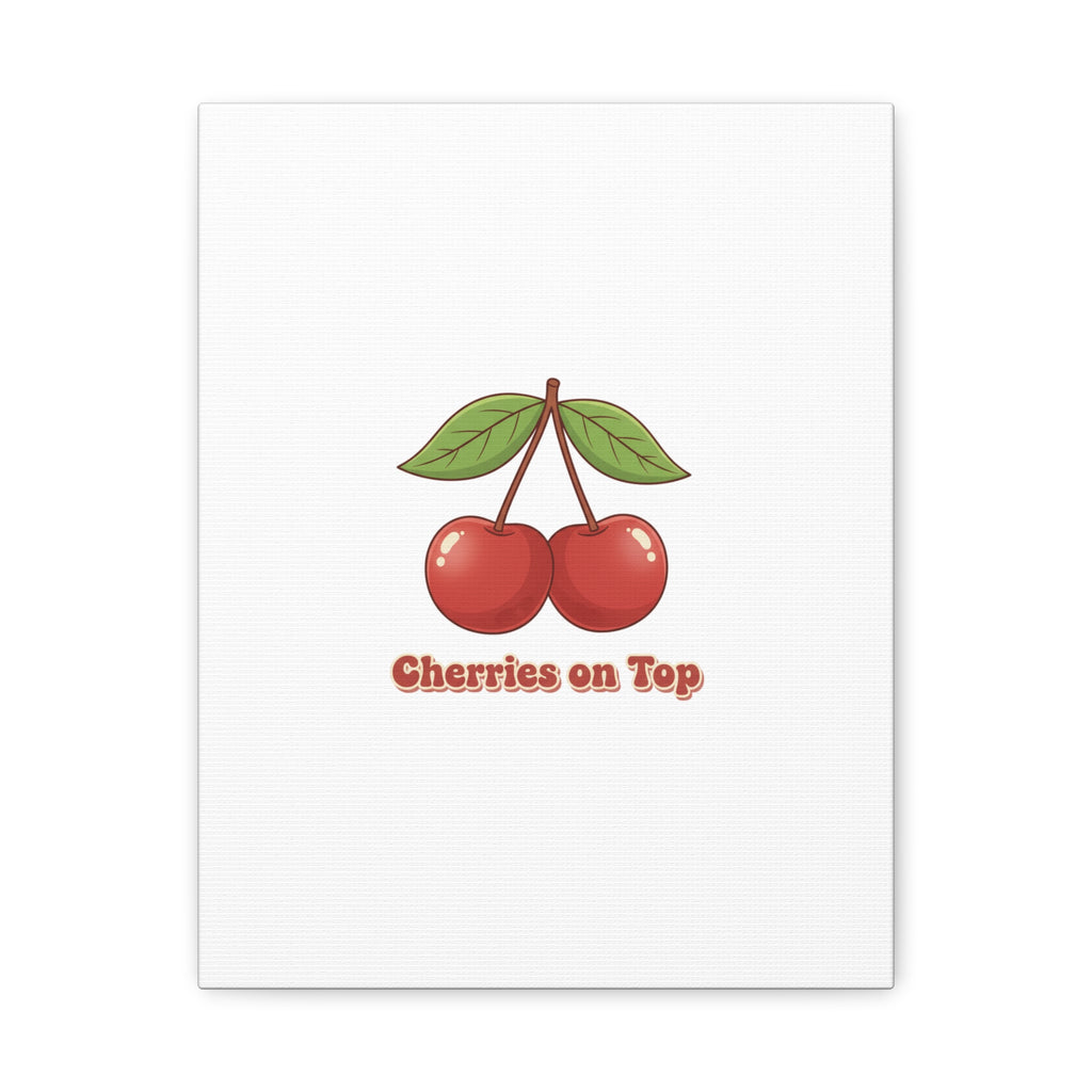 Cherry Illustration Canvas, vintage cherry fruit motif | kawaii retro wall art