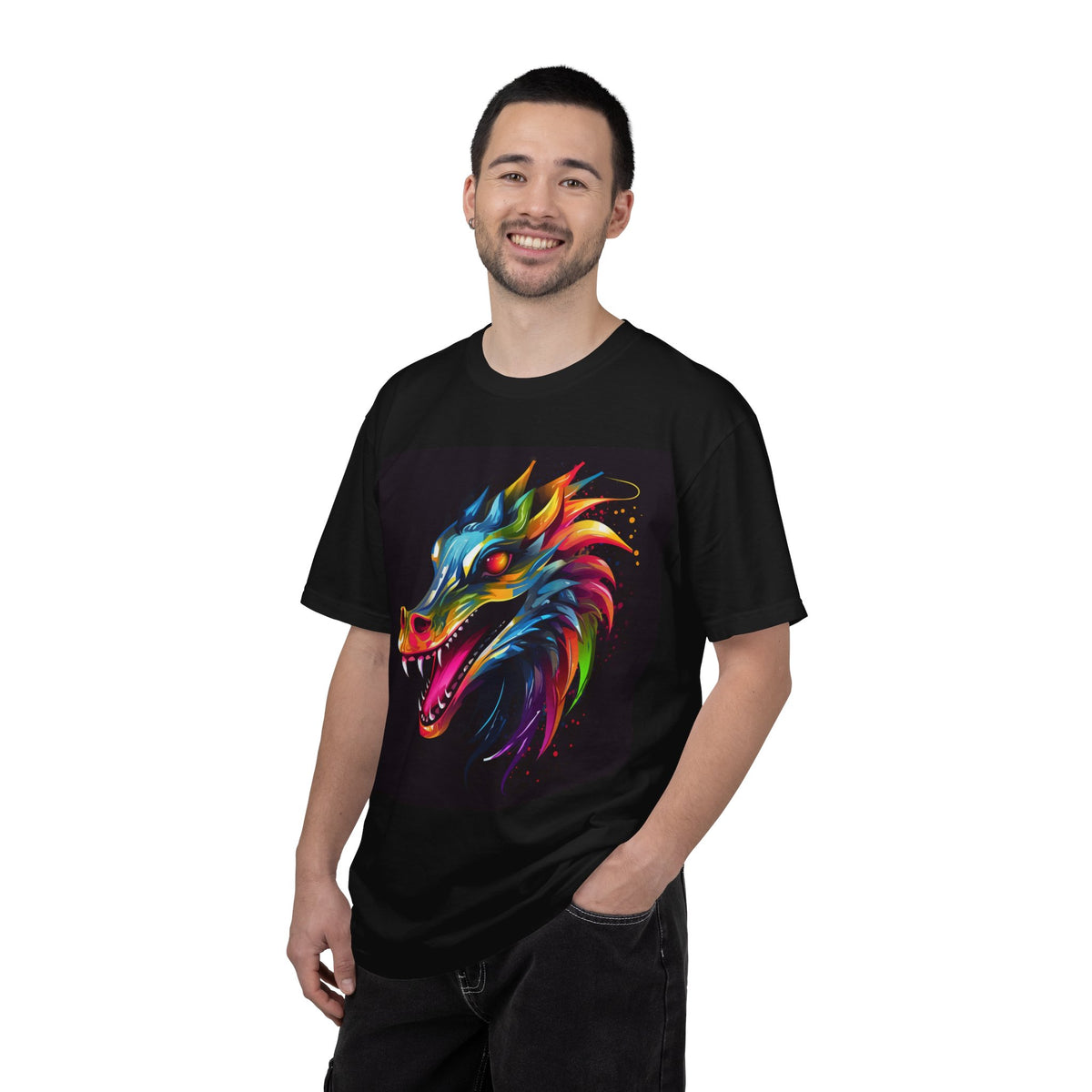 Dragon Head T-Shirt — Vibrant Rainbow Neon Fantasy Graphic Tee