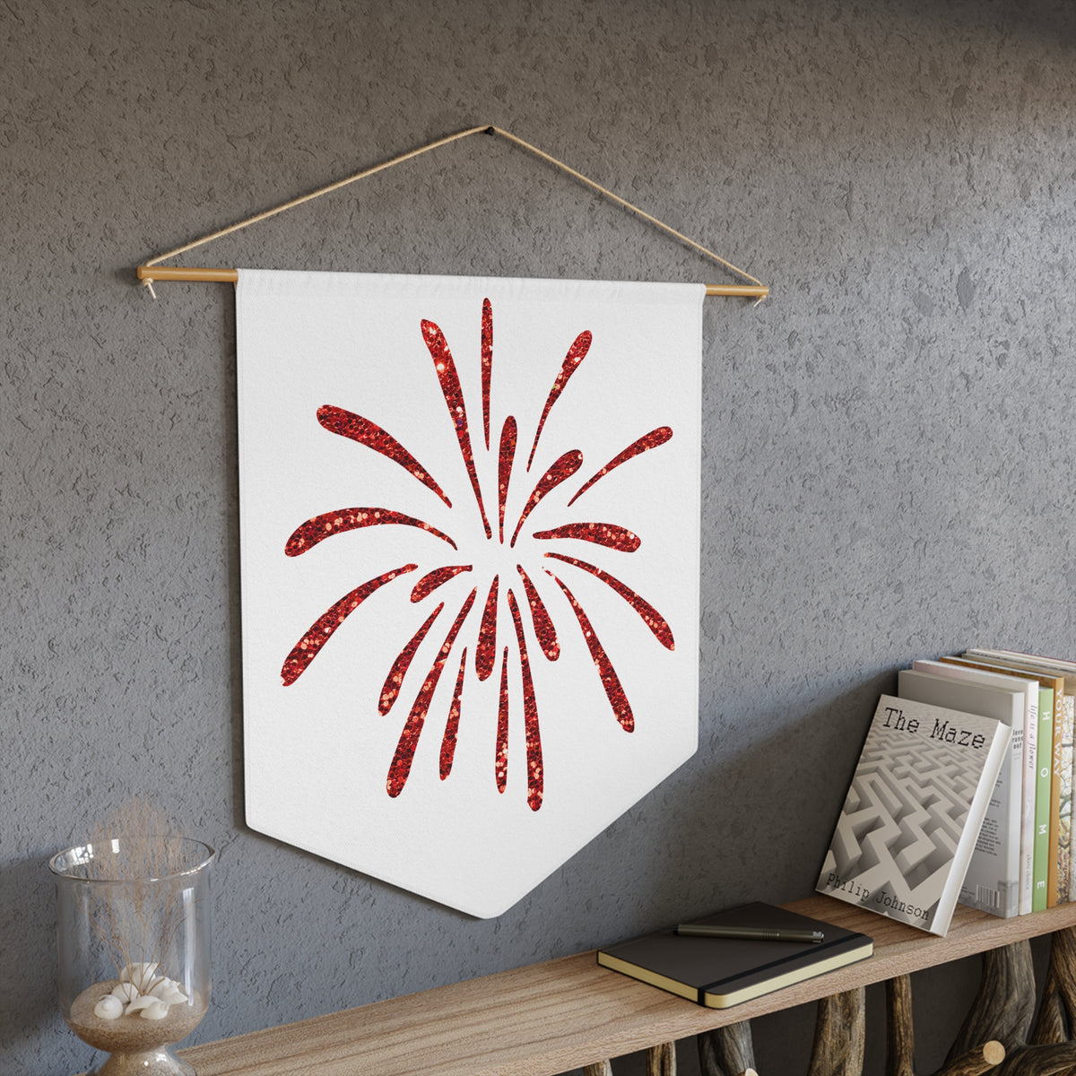 Firework Pennant Banner — Red Sparkle Celebration Wall Flag