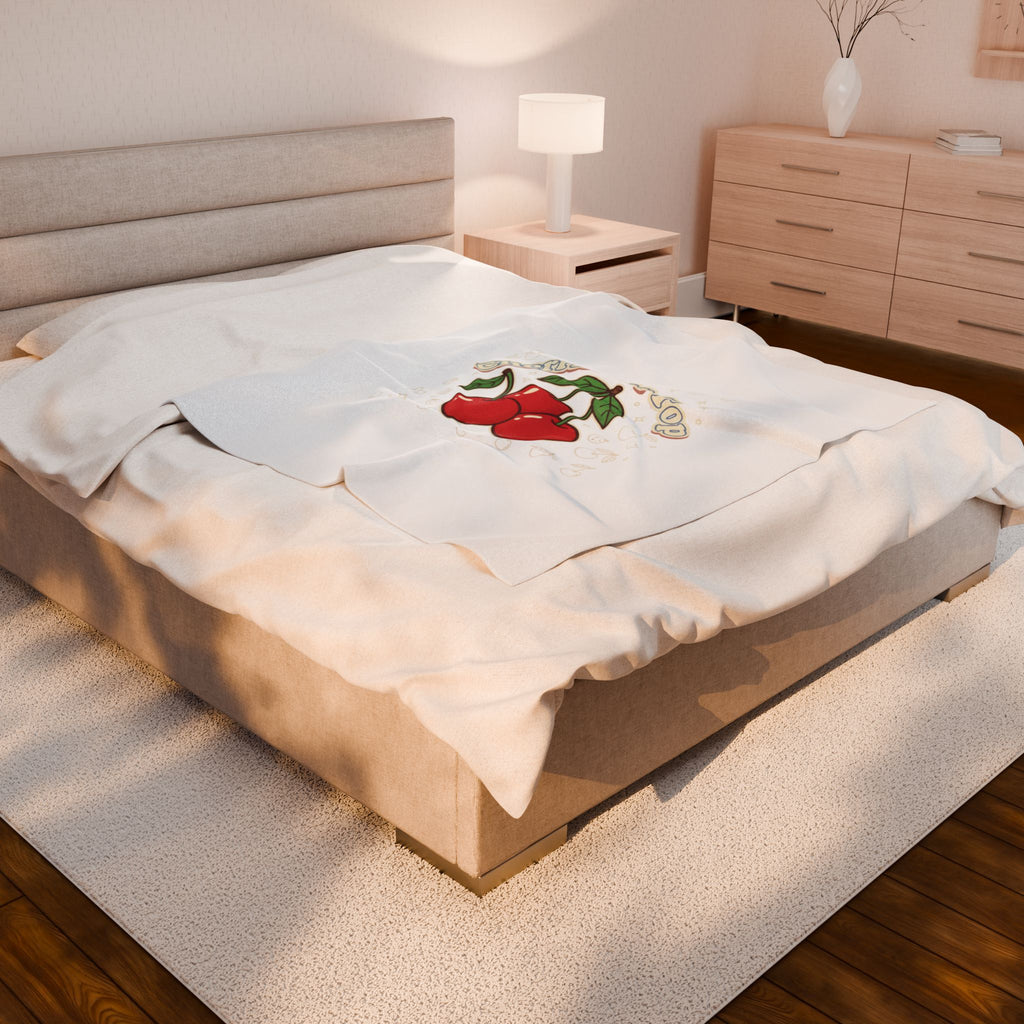 Cherries on Top Plush Blanket | Retro Kawaii Fruit Motif