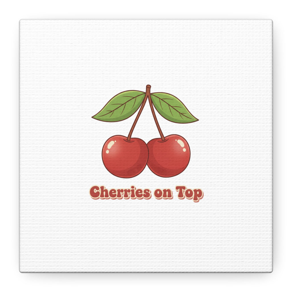 Cherry Illustration Canvas, vintage cherry fruit motif | kawaii retro wall art