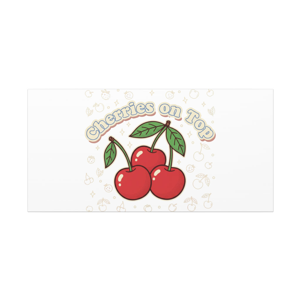 Cherries on Top Canvas | Retro Kawaii Fruit Print, Cherry Wall Art