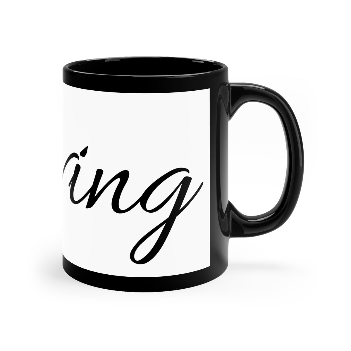 Thrive Script Black Accent Coffee Mug — 11oz Motivational Tea Cup