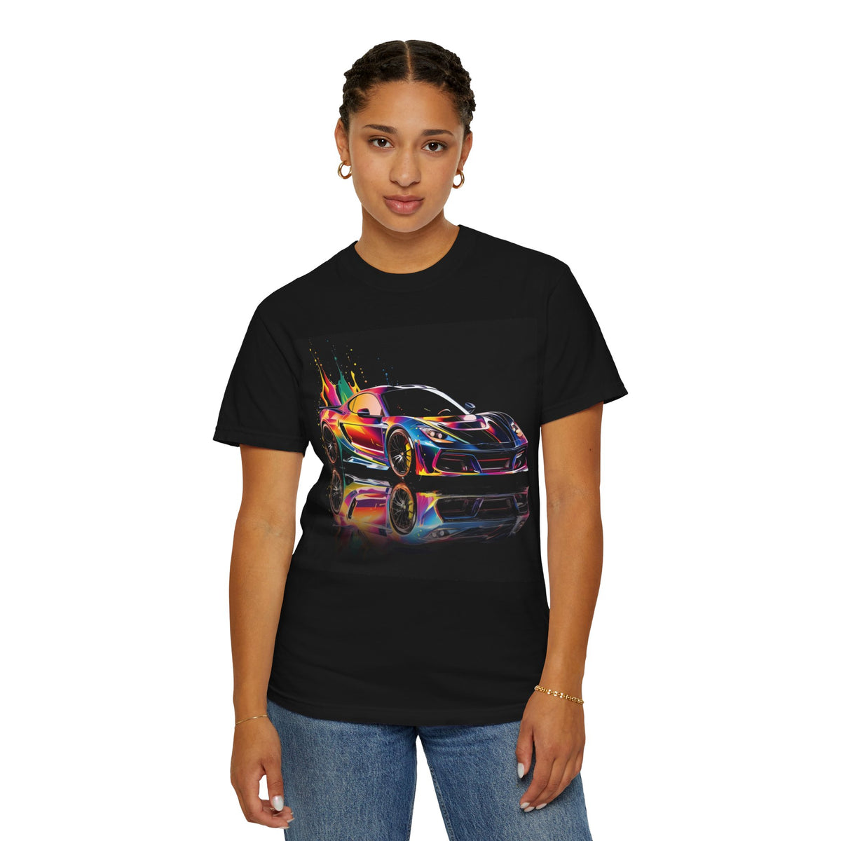 Race Car T‑Shirt — Neon Sports Car Graphic Tee