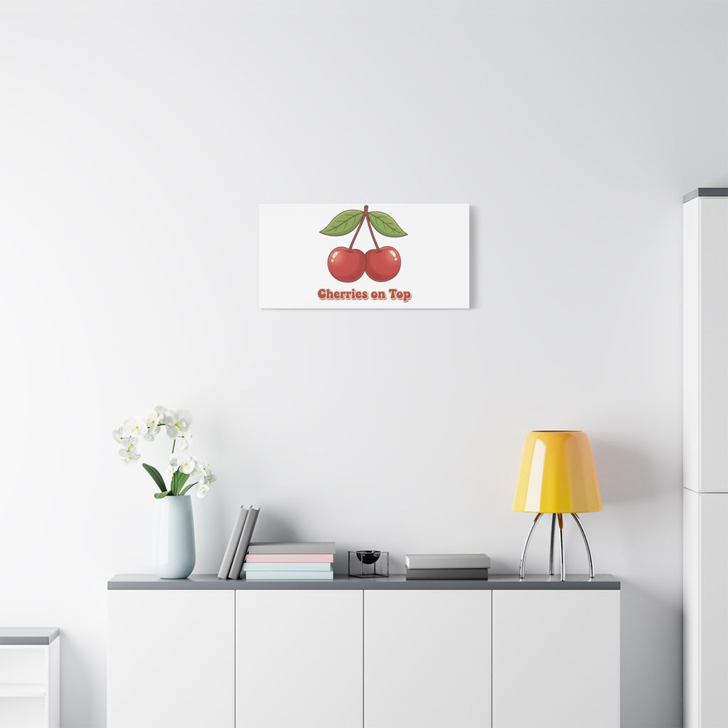 Cherry Illustration Canvas, vintage cherry fruit motif | kawaii retro wall art