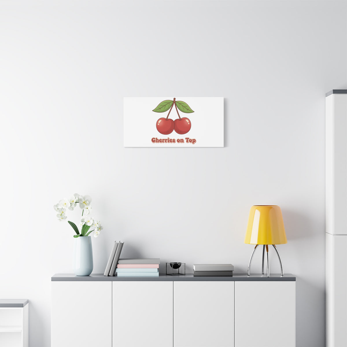 Cherry Illustration Canvas, vintage cherry fruit motif | kawaii retro wall art