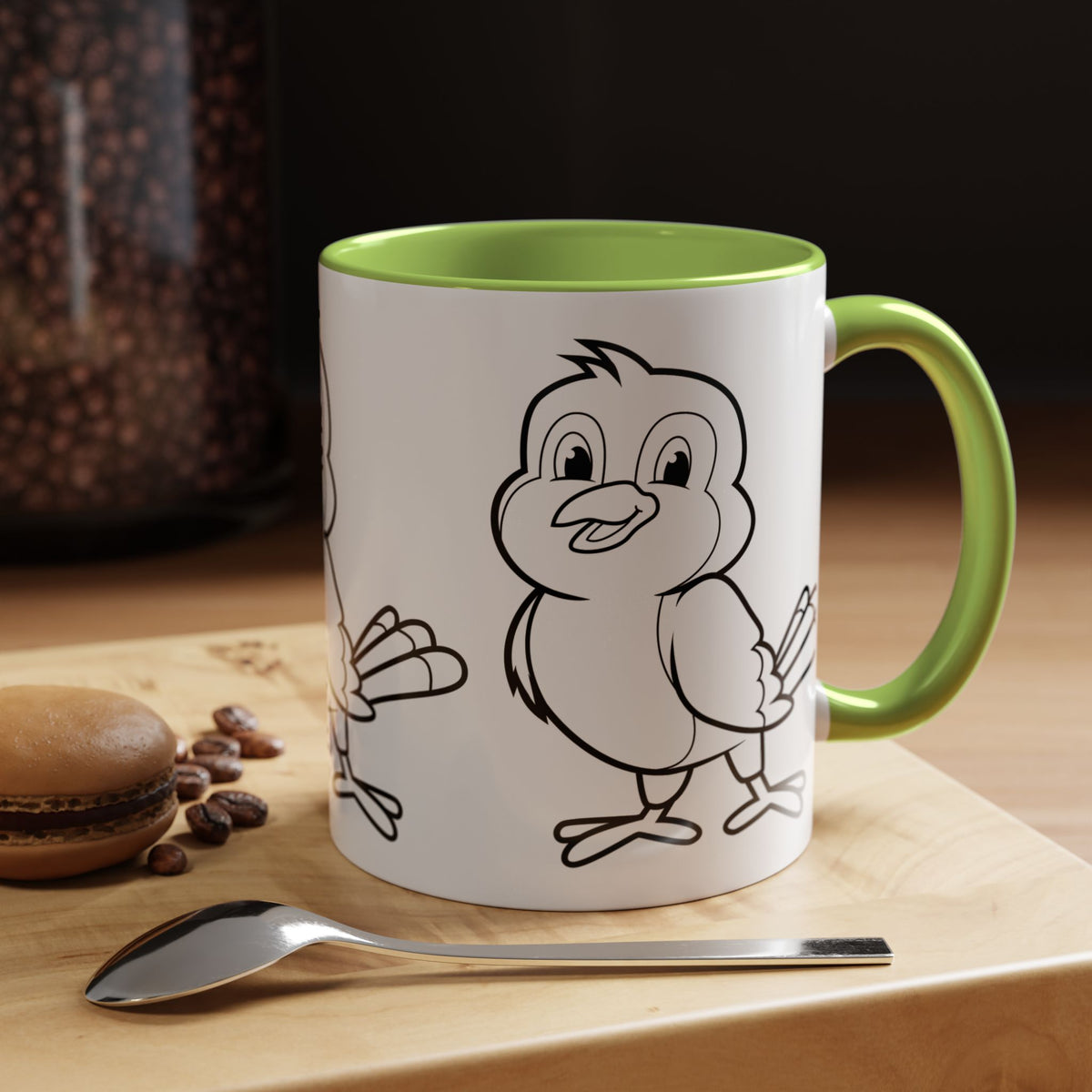 Bird Coloring Accent Coffee Mug — Cute Outline Chick Design (11/15 oz)