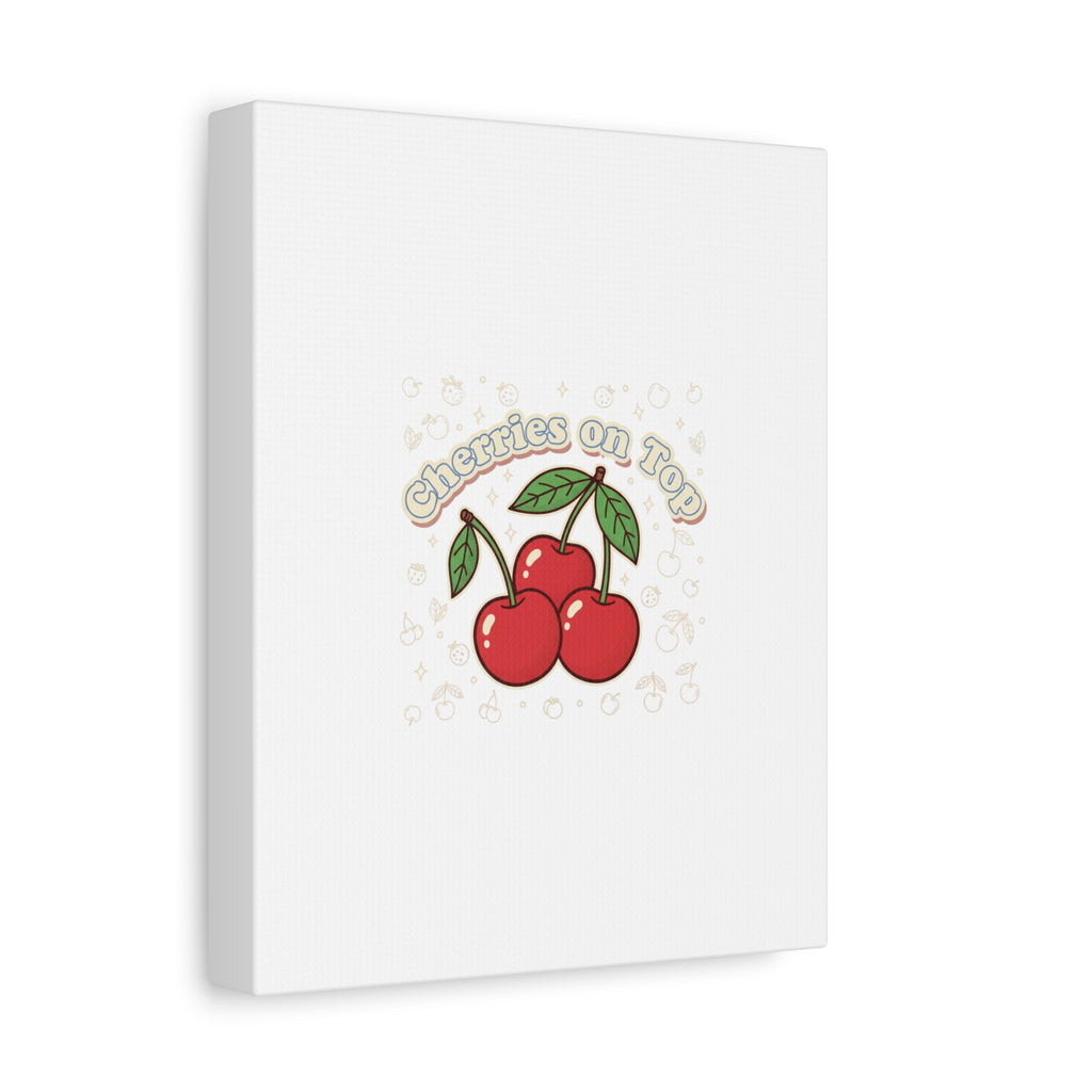 Cherries on Top Canvas | Retro Kawaii Fruit Print, Cherry Wall Art