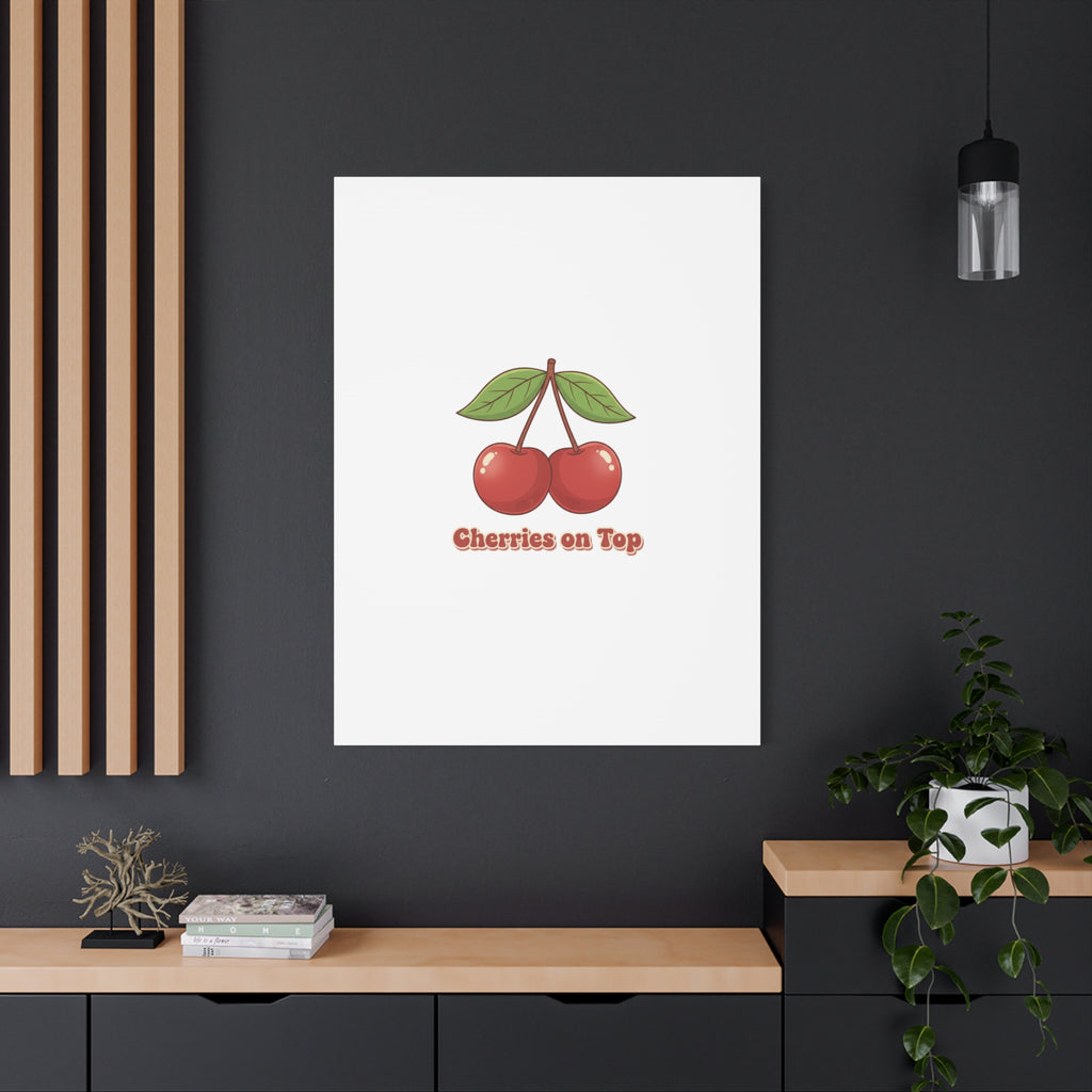 Cherry Illustration Canvas, vintage cherry fruit motif | kawaii retro wall art