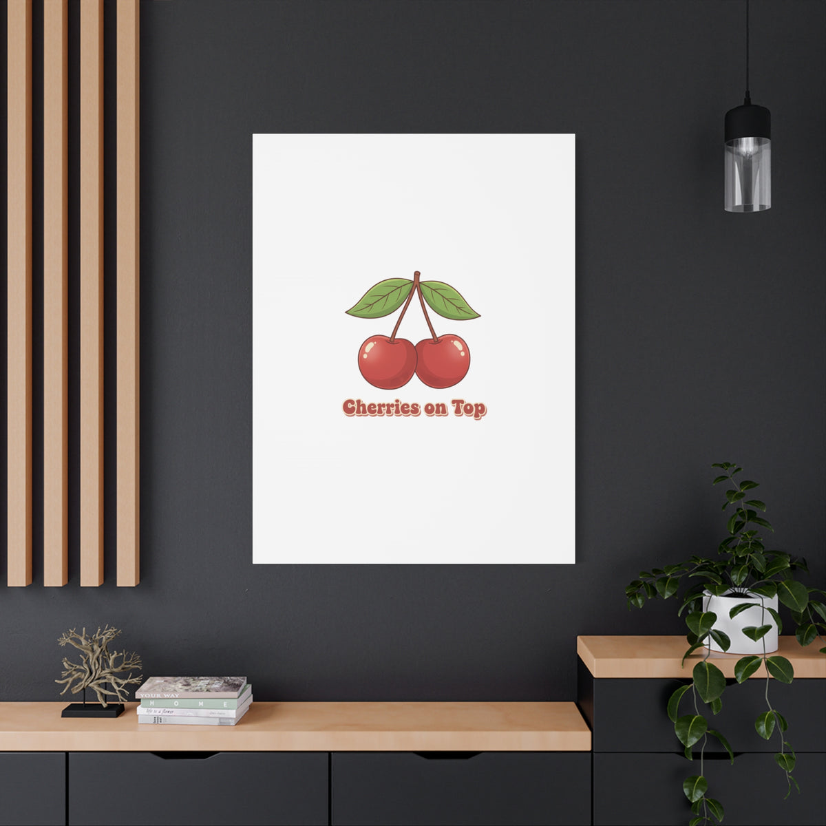 Cherry Illustration Canvas, vintage cherry fruit motif | kawaii retro wall art