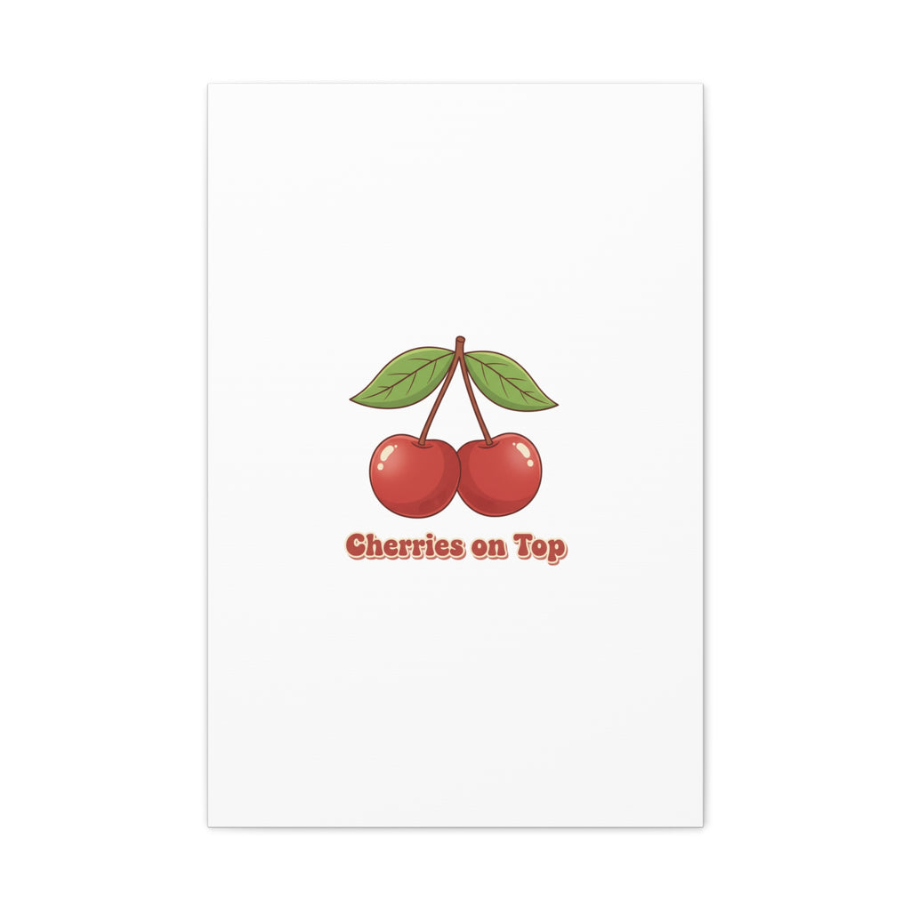Cherry Illustration Canvas, vintage cherry fruit motif | kawaii retro wall art