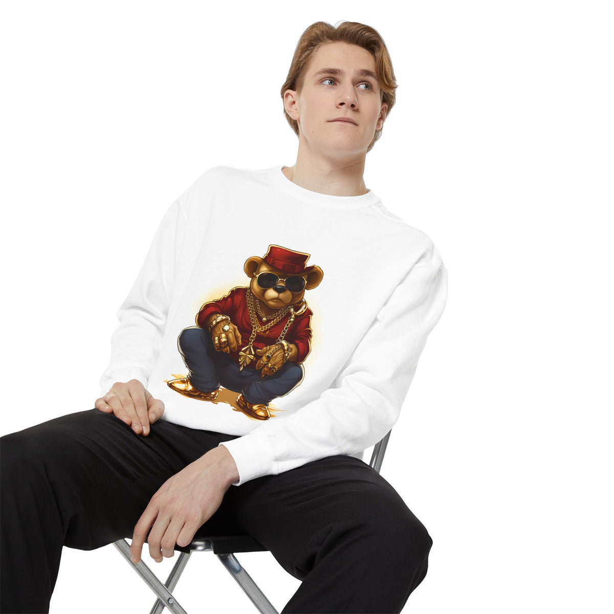 Bear Boss Sweatshirt — Retro Hip-Hop Teddy Graphic Crewneck