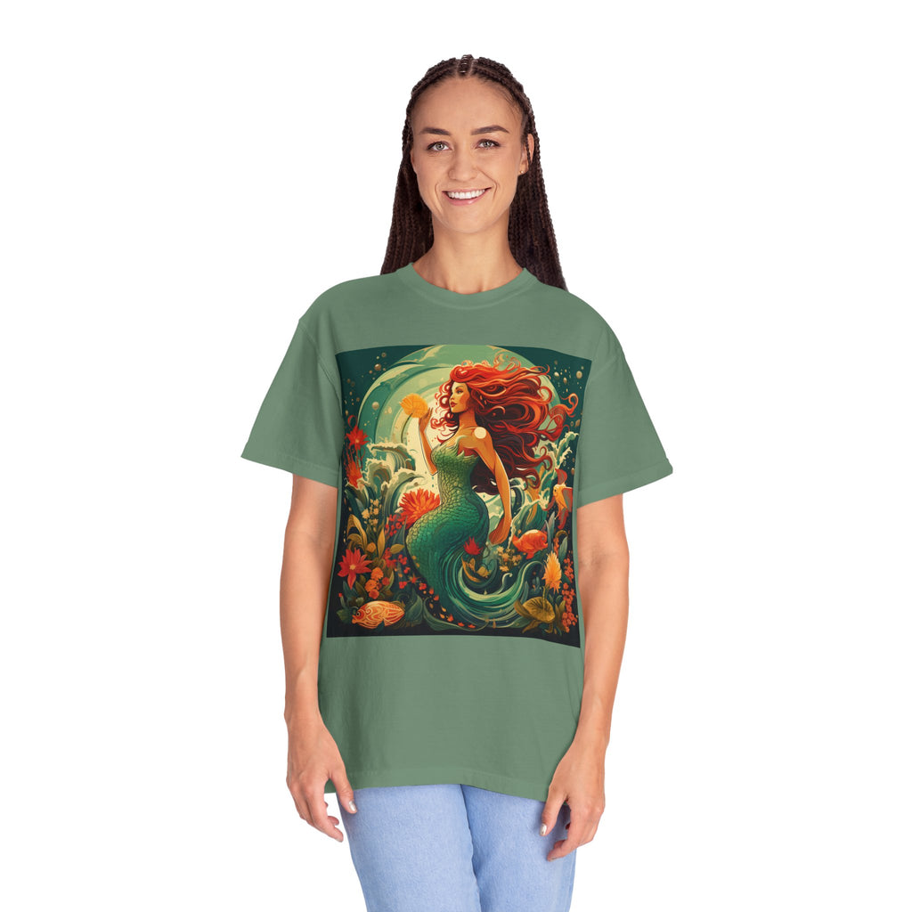 Mermaid Fantasy T-Shirt — Redhead Sea Siren Illustration