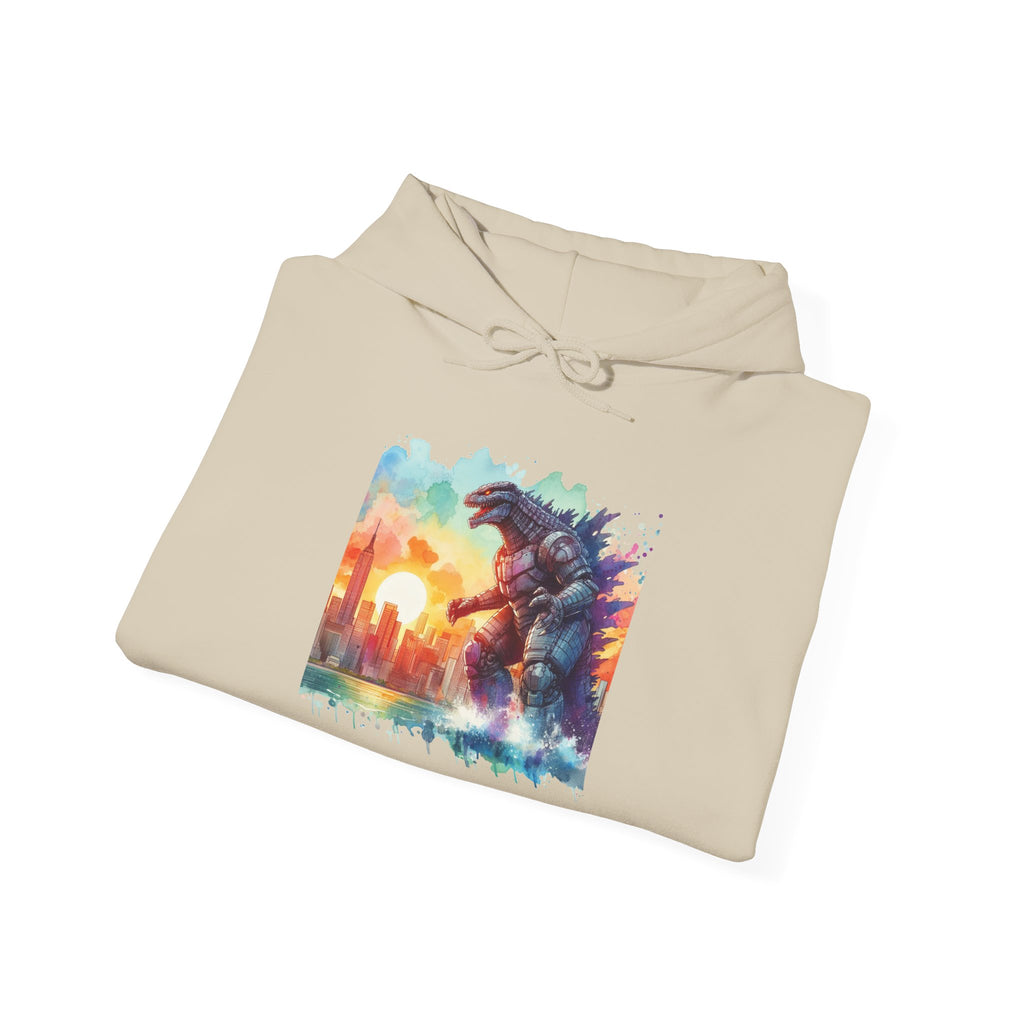 Kaiju Sunset Hoodie — Colorful Godzilla Sunset Graphic Pullover