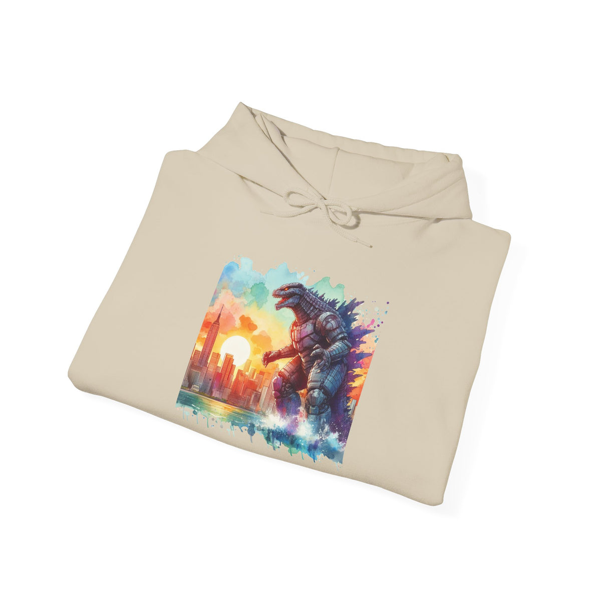 Kaiju Sunset Hoodie — Colorful Godzilla Sunset Graphic Pullover