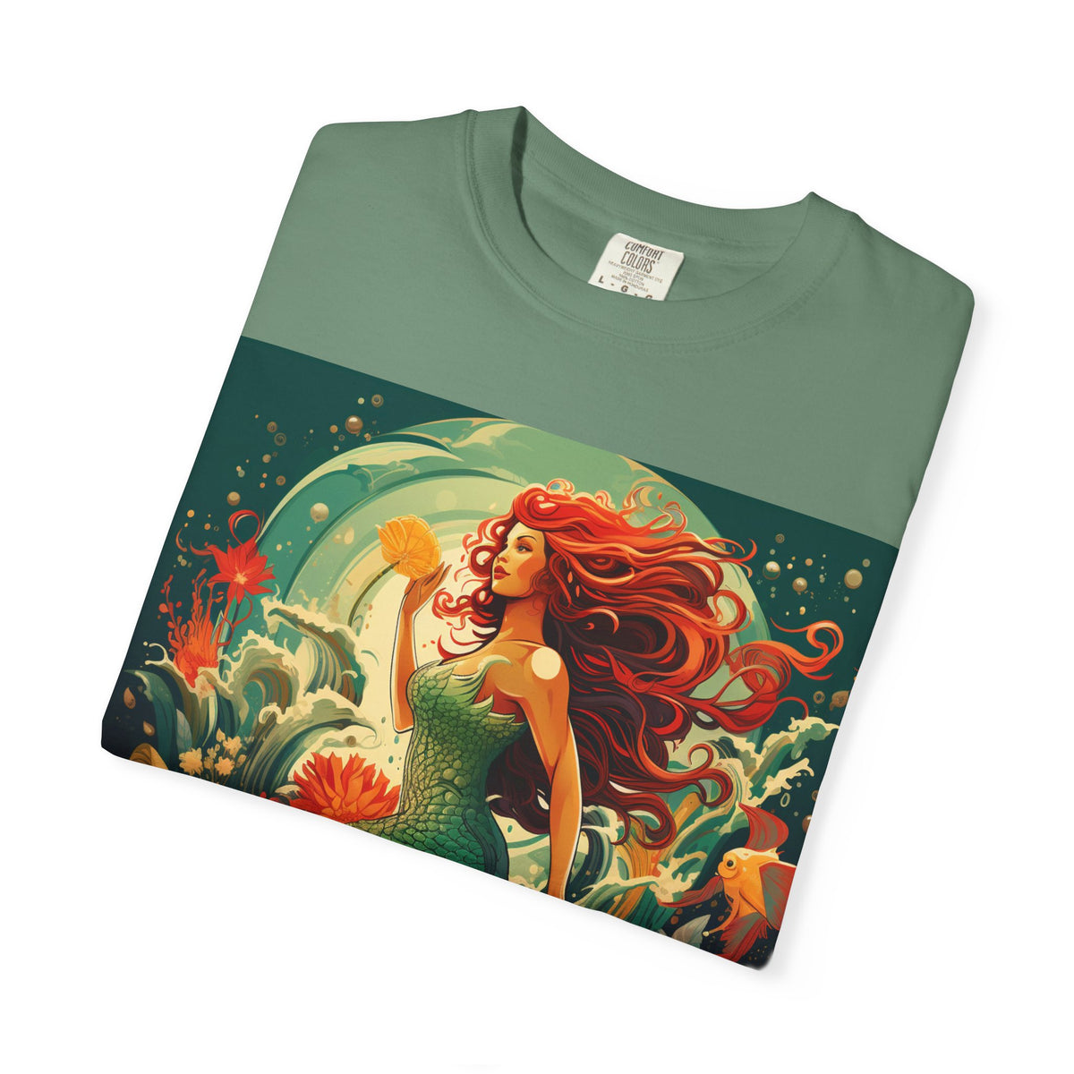 Mermaid Fantasy T-Shirt — Redhead Sea Siren Illustration