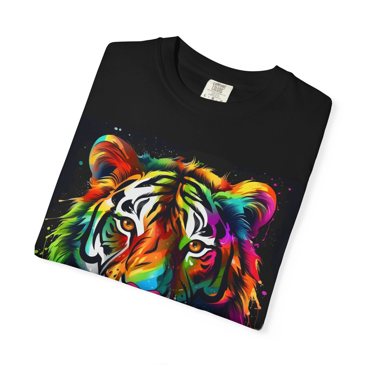 Colorful Tiger T-shirt — Vibrant Neon Tiger Head Graphic Tee