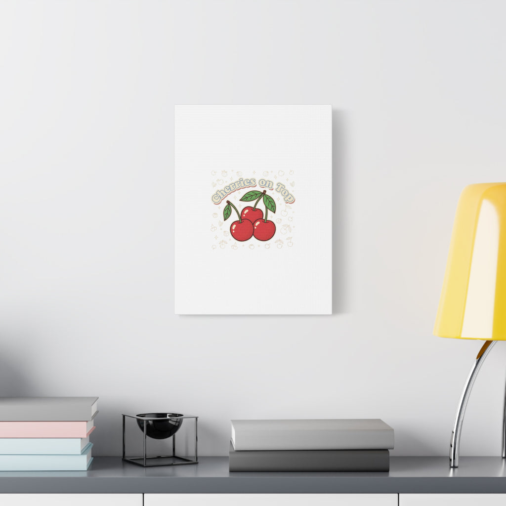 Cherries on Top Canvas | Retro Kawaii Fruit Print, Cherry Wall Art