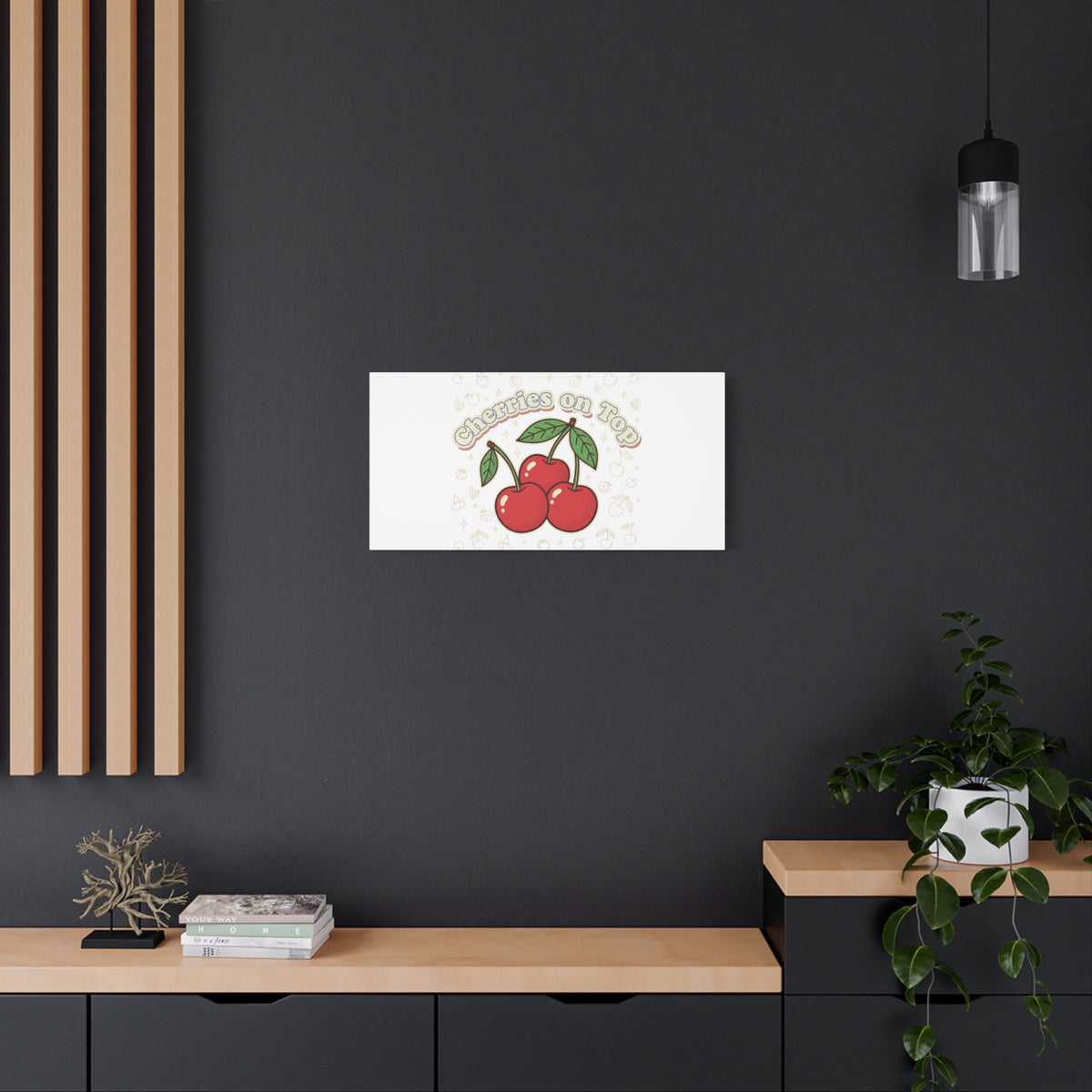 Cherries on Top Canvas | Retro Kawaii Fruit Print, Cherry Wall Art