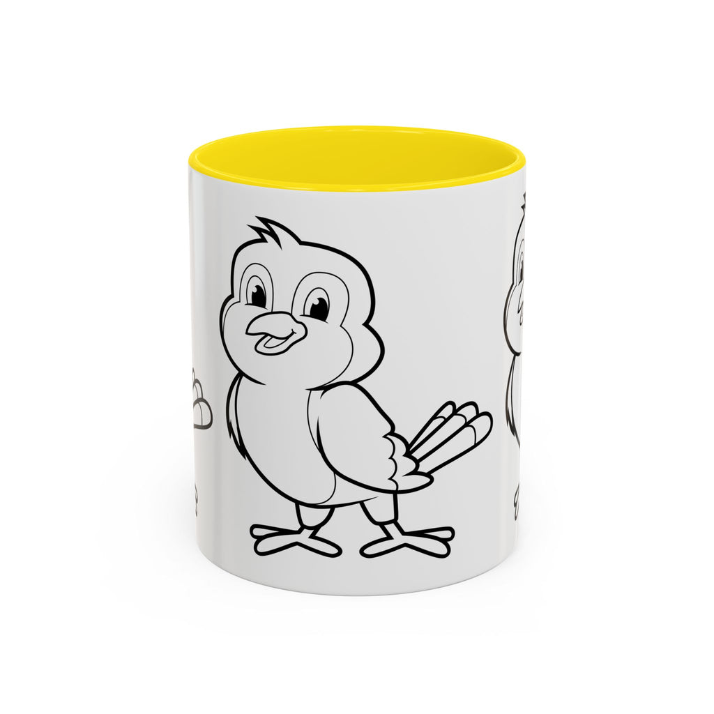 Bird Coloring Accent Coffee Mug — Cute Outline Chick Design (11/15 oz)