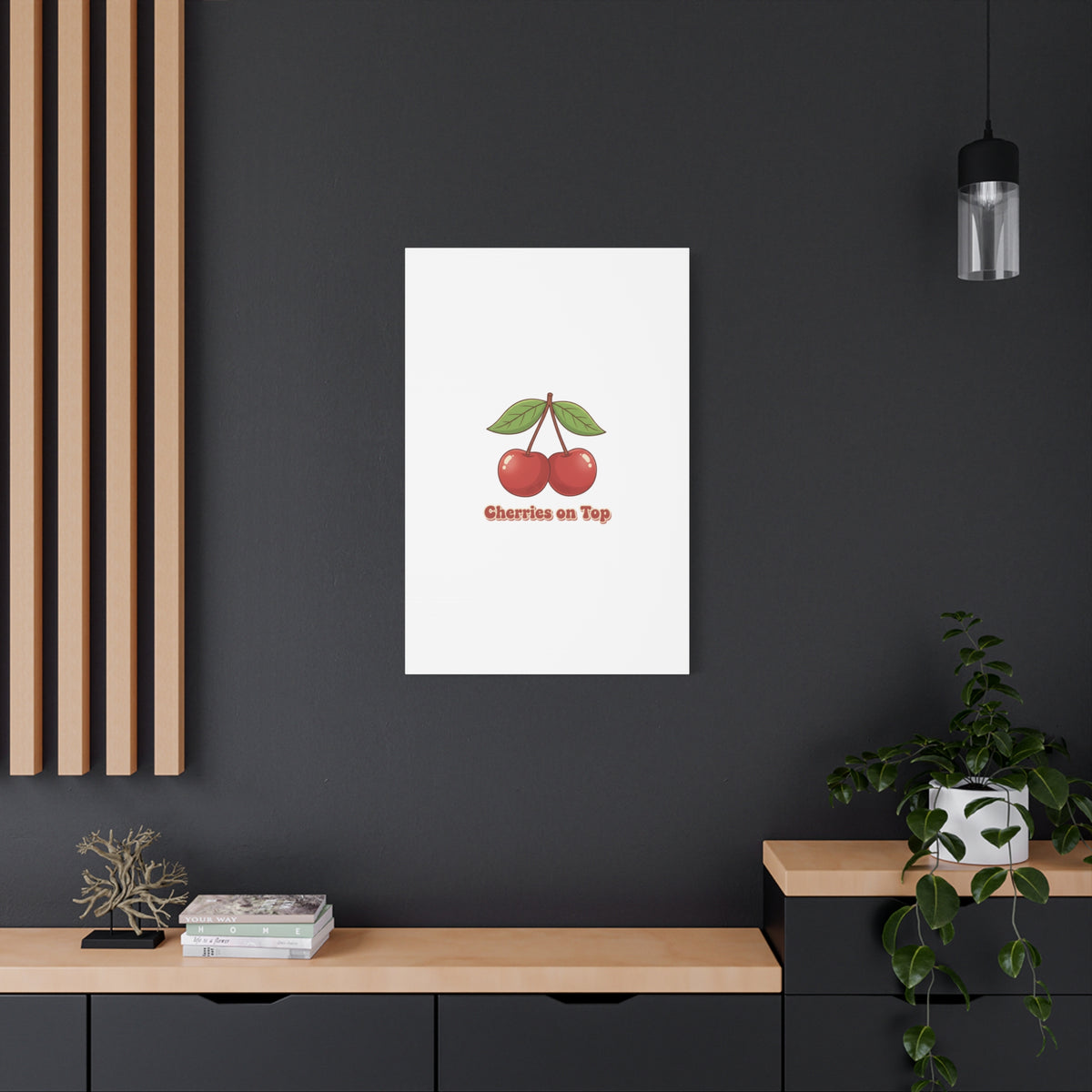 Cherry Illustration Canvas, vintage cherry fruit motif | kawaii retro wall art