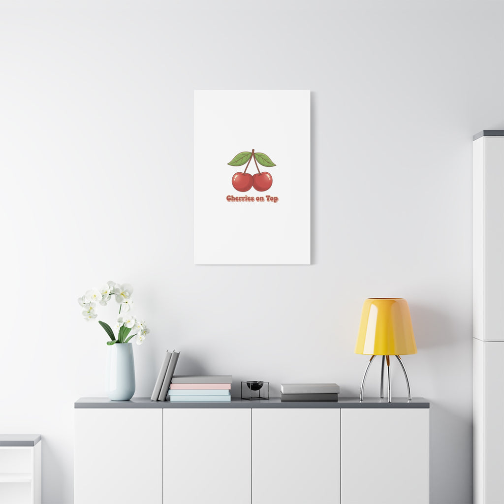 Cherry Illustration Canvas, vintage cherry fruit motif | kawaii retro wall art