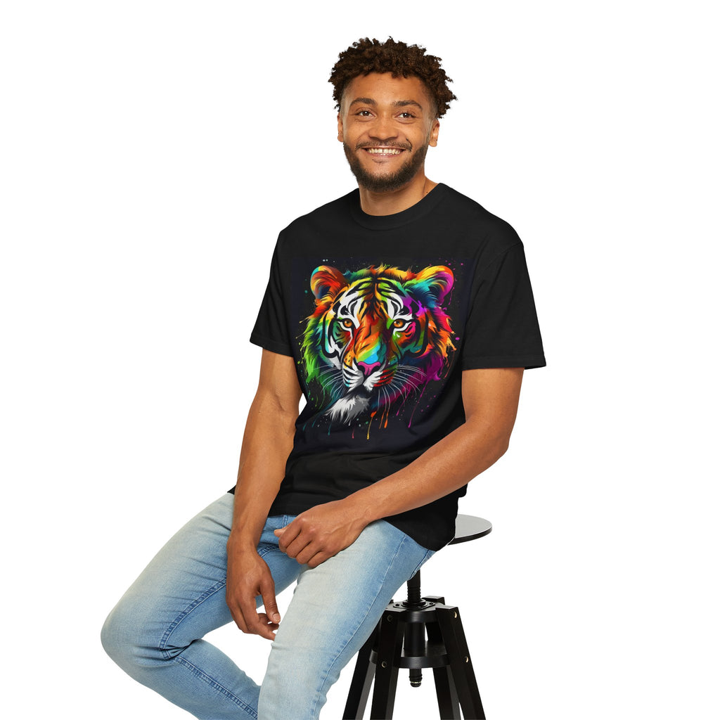 Colorful Tiger T-shirt — Vibrant Neon Tiger Head Graphic Tee