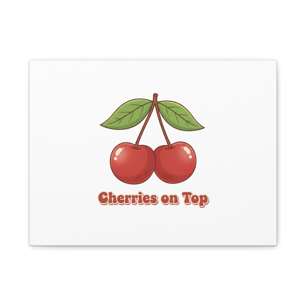 Cherry Illustration Canvas, vintage cherry fruit motif | kawaii retro wall art