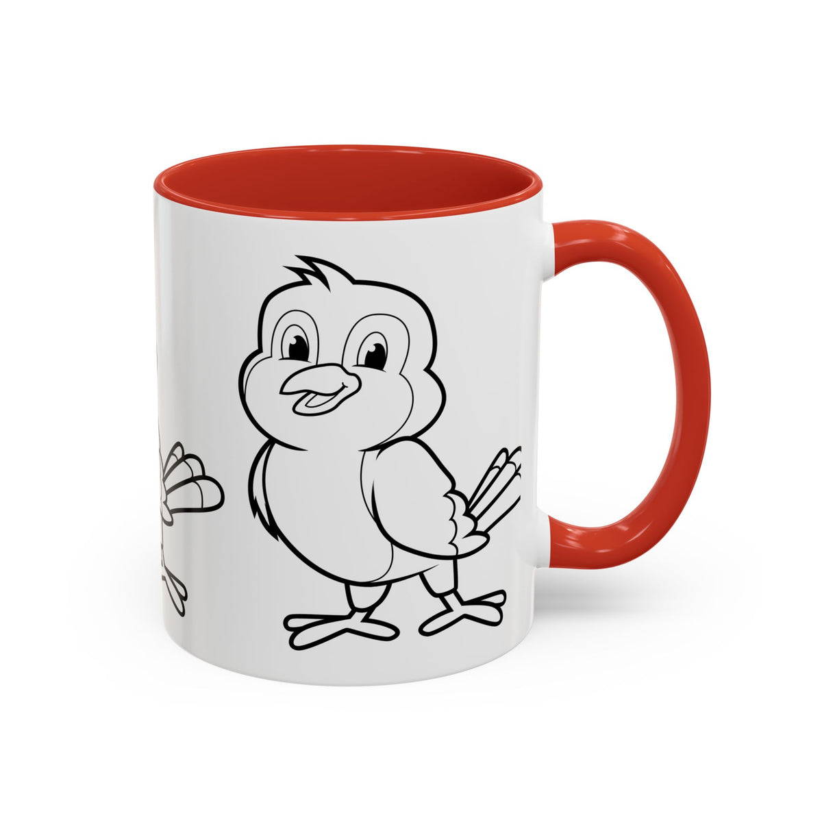 Bird Coloring Accent Coffee Mug — Cute Outline Chick Design (11/15 oz)